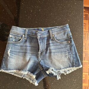 7 For All Mankind Blue Jean Shorts Distressed Frayed Hem